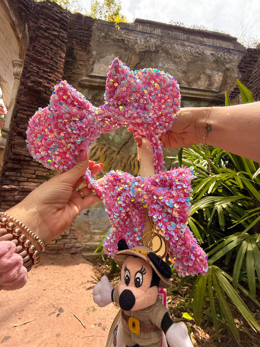 Pink Birthday Celebration Sparkle Luxury Sequin Ears and Bow Limited Edition