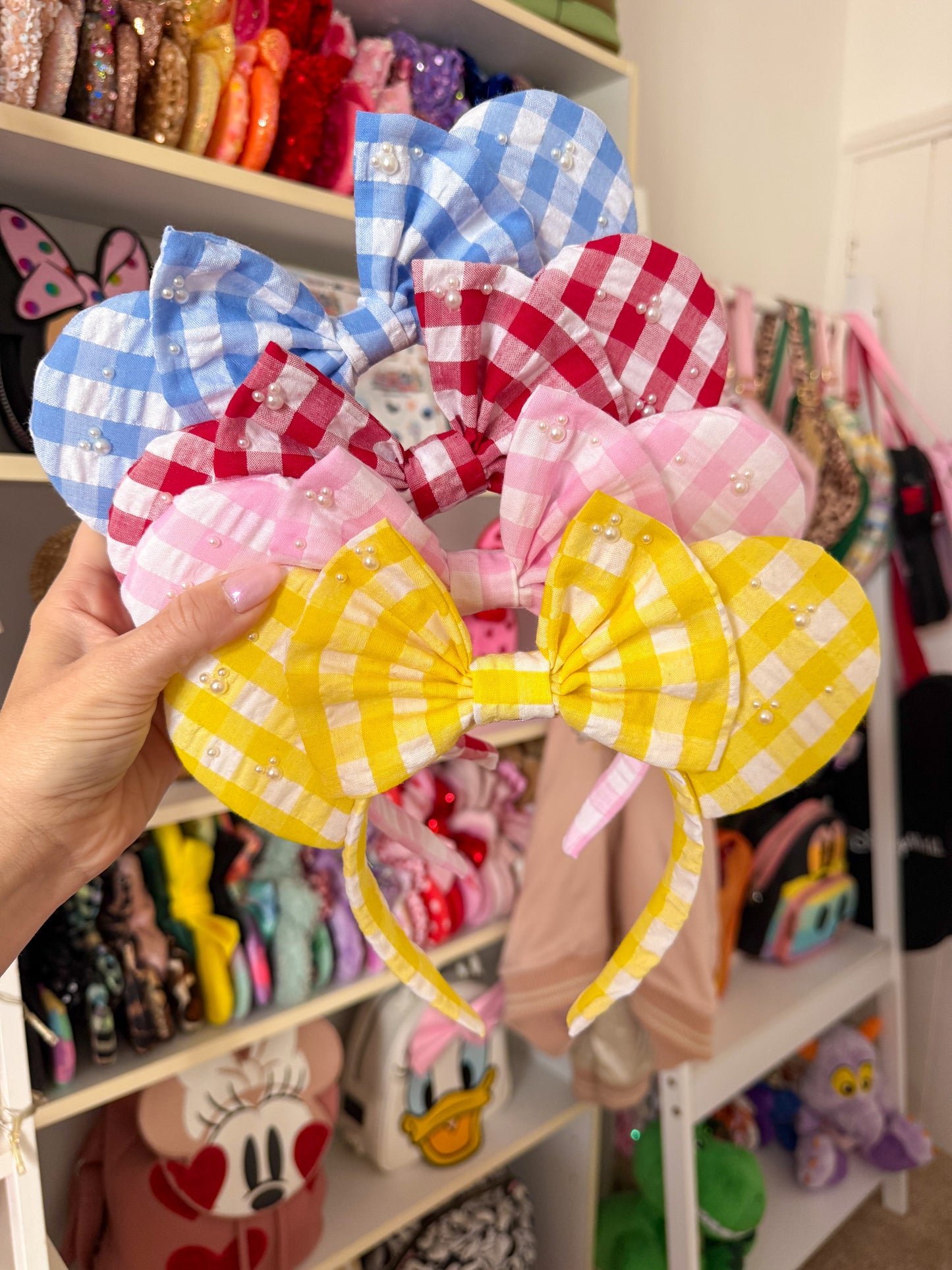 Gingham Pearl Ears