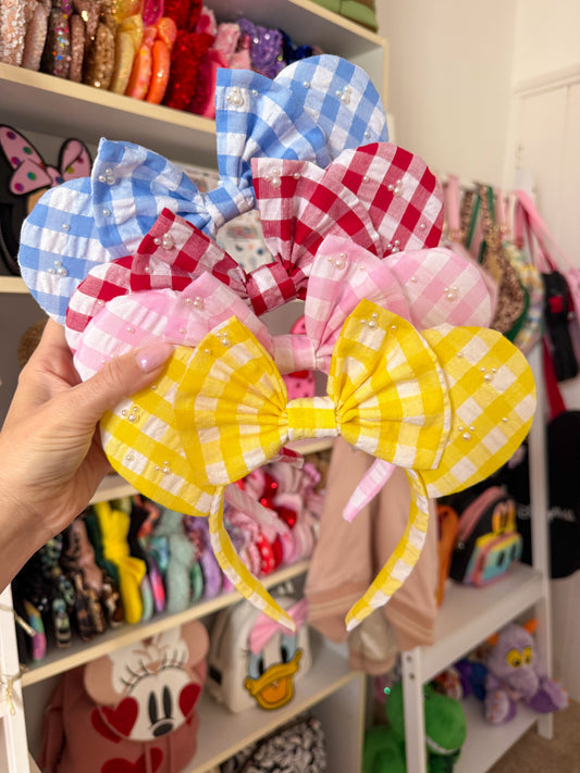Gingham Pearl Ears