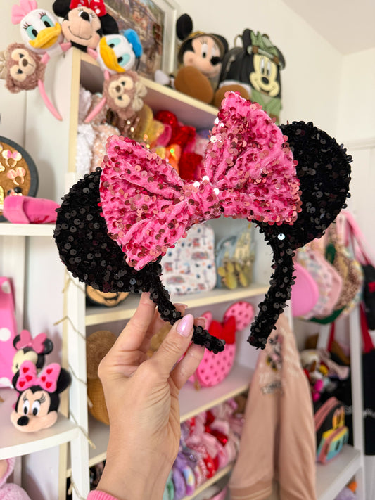 Classic Black and Pink Sparkle Luxury Sequin Ears