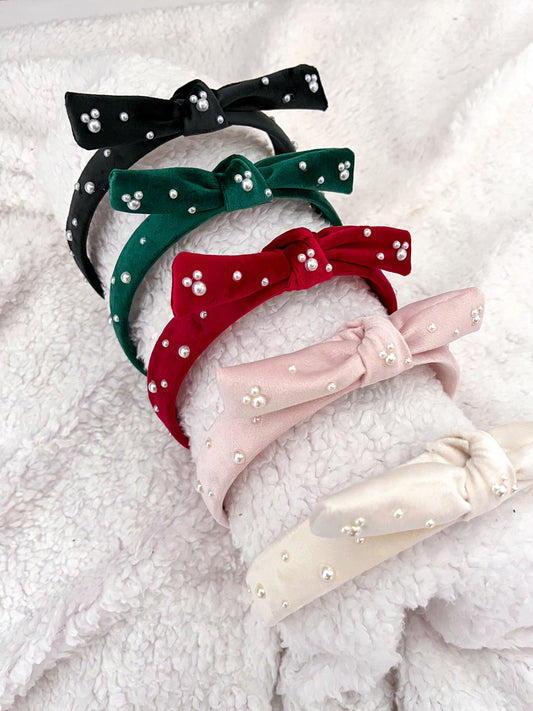 Velvet Pearl Mouse Knot Headband
