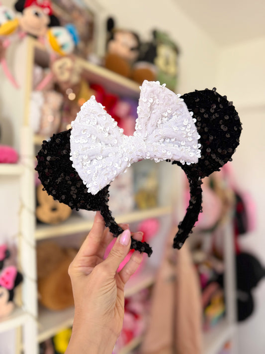 Classic Black and White Sparkle Luxury Sequin Ears