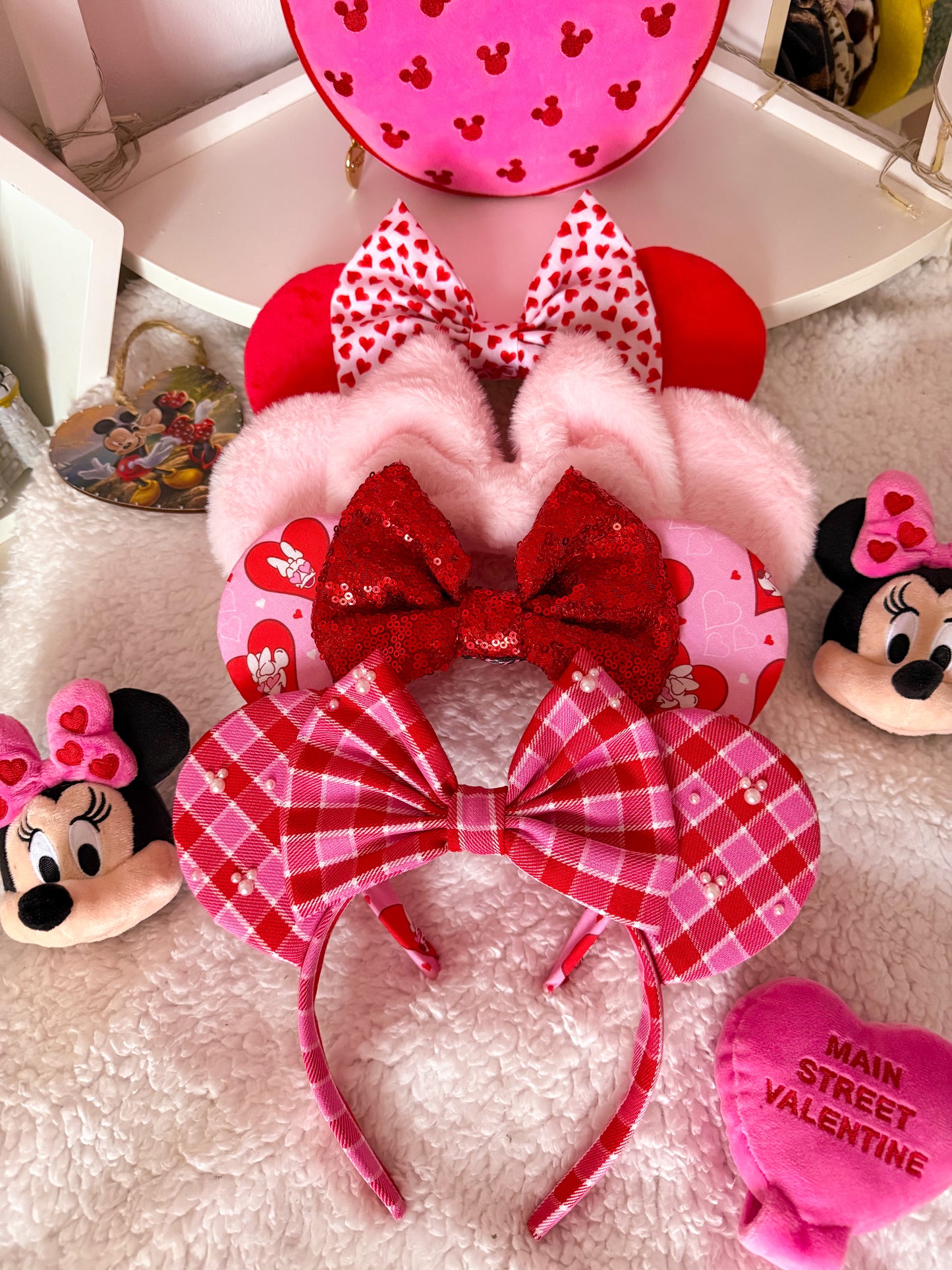 Pink Red Plaid Pearl Ears