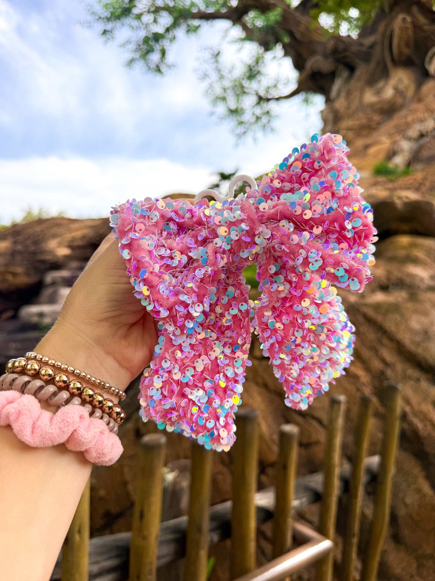 Pink Birthday Celebration Sparkle Luxury Sequin Ears and Bow Limited Edition