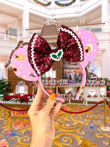 Christmas Velvet Pink Gingerbread Ears