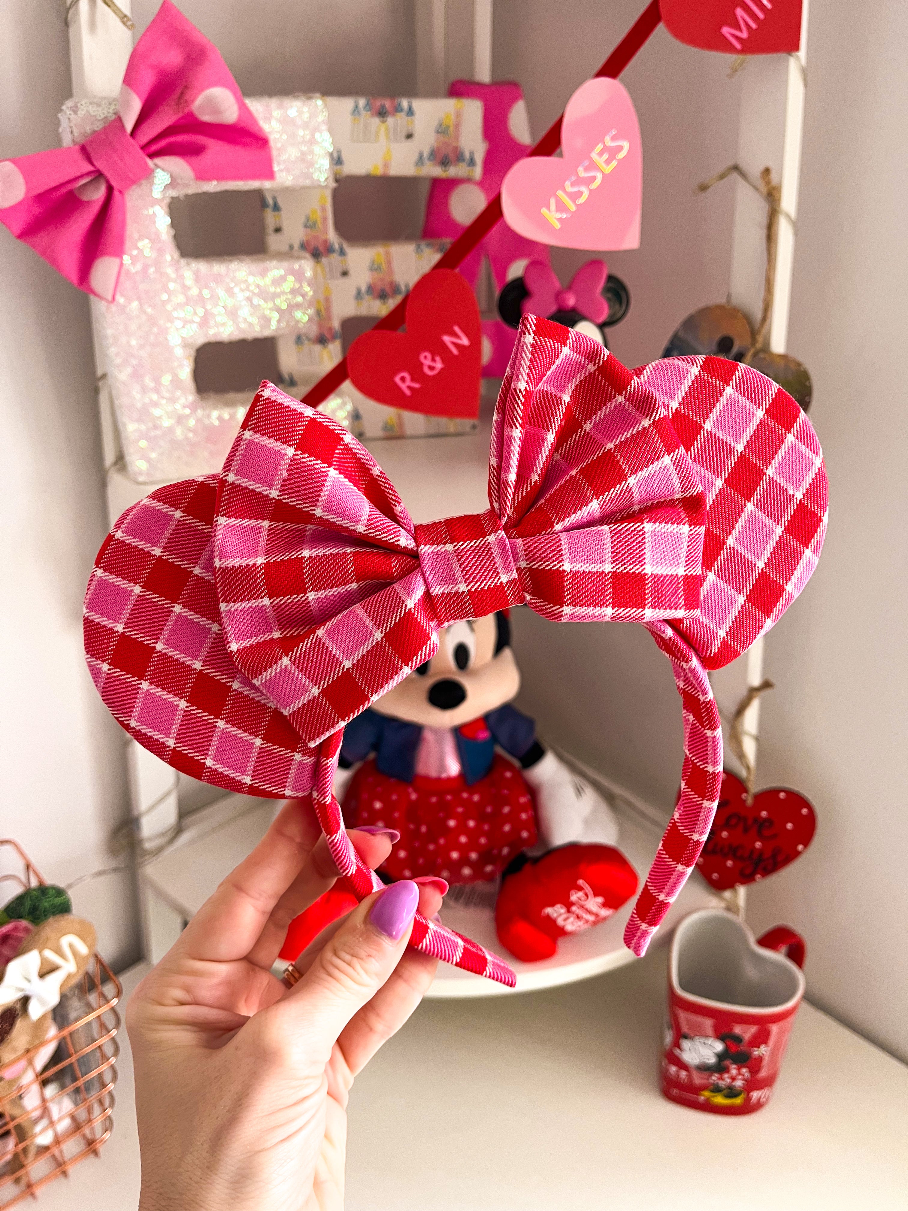 Pink Red Plaid Ears