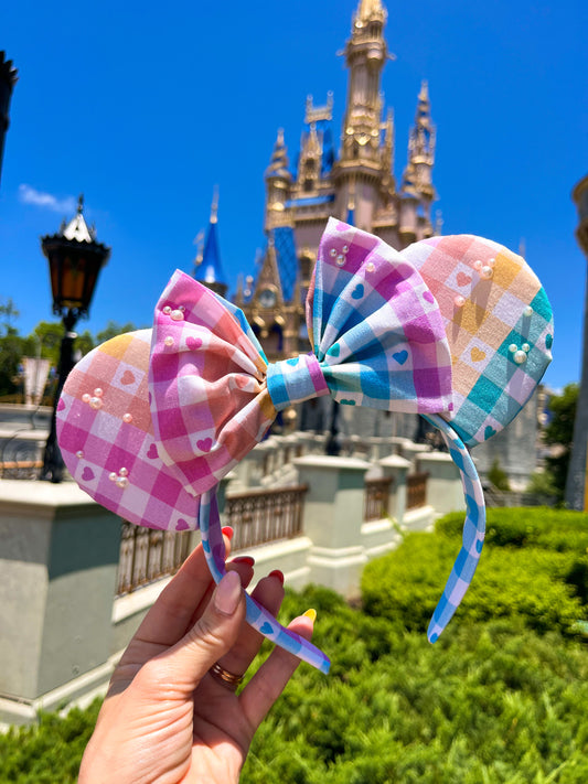 Rainbow Gingham Pearl Ears