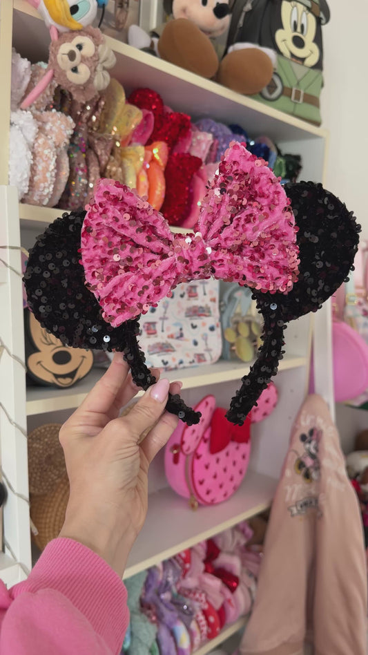 Classic Black and Pink Sparkle Luxury Sequin Ears