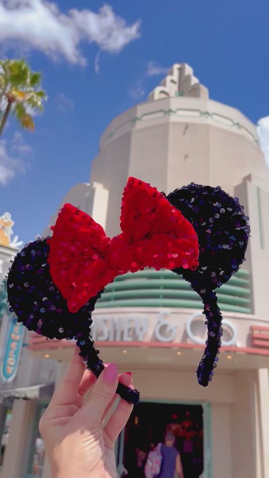 Classic Black and Red Sparkle Luxury Sequin Ears