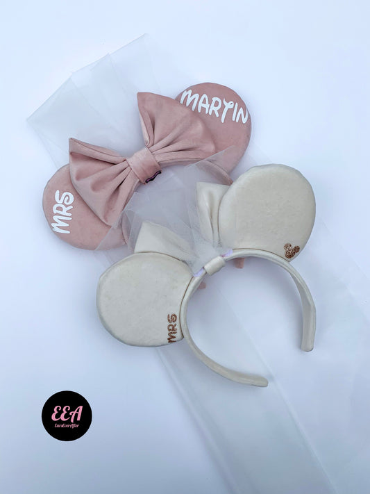 Disney Inspired Minnie Velvet Bridal Ears with Veil